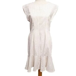 Vtg flax dress size 6 Oatmeal ruffle hem‎ cap sleeve midi